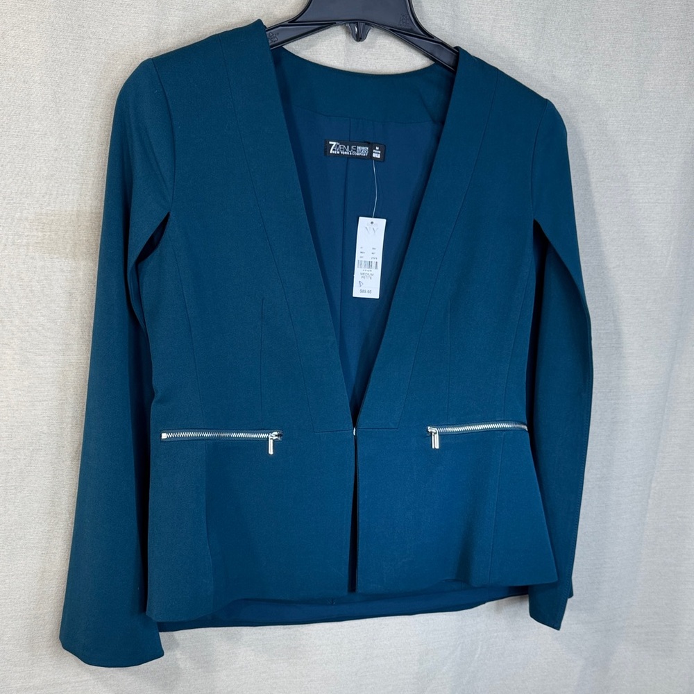7th Avenue NY & Company Blazer Teal with Zipper Detail in Size M Petite